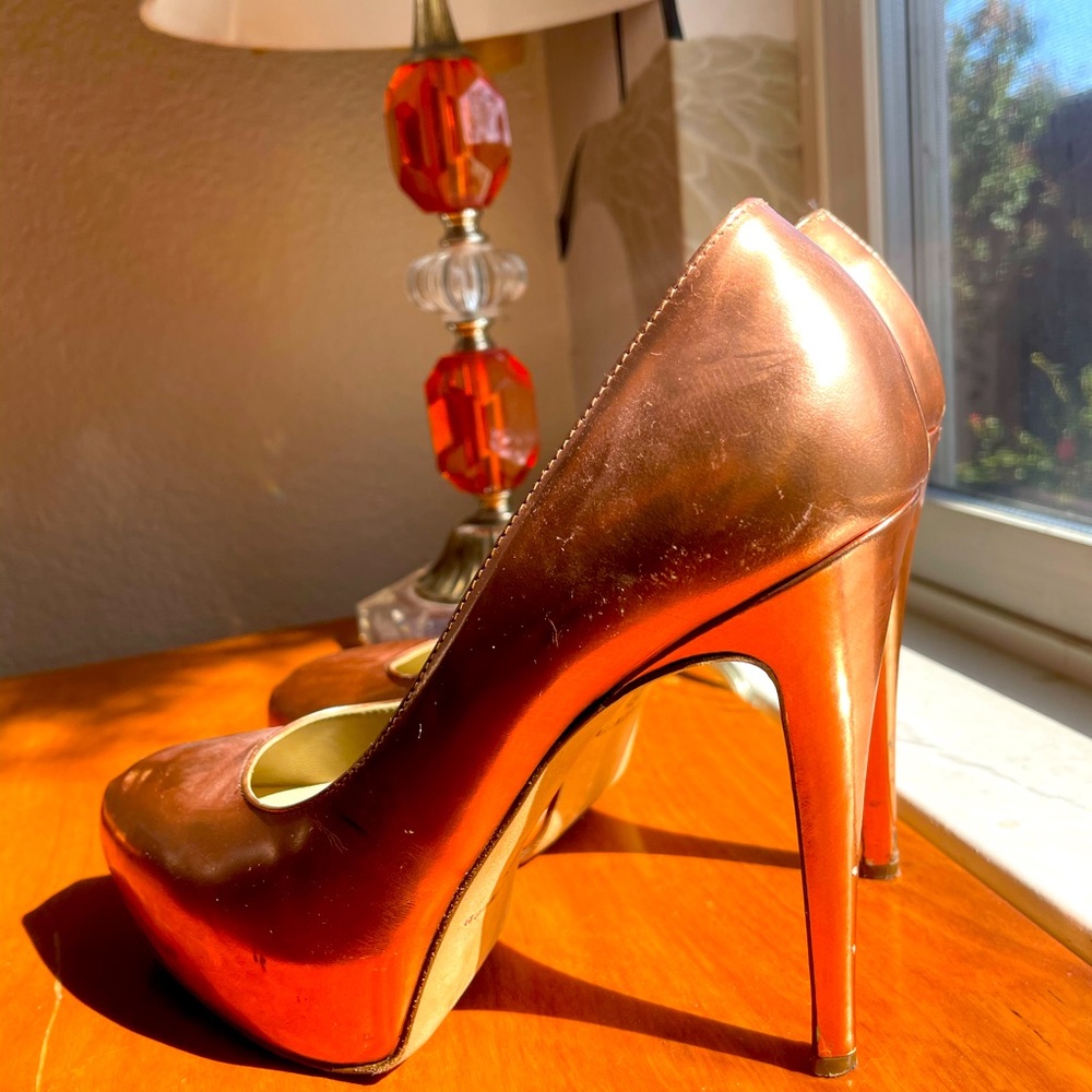 Brian Atwood rose gold platforms